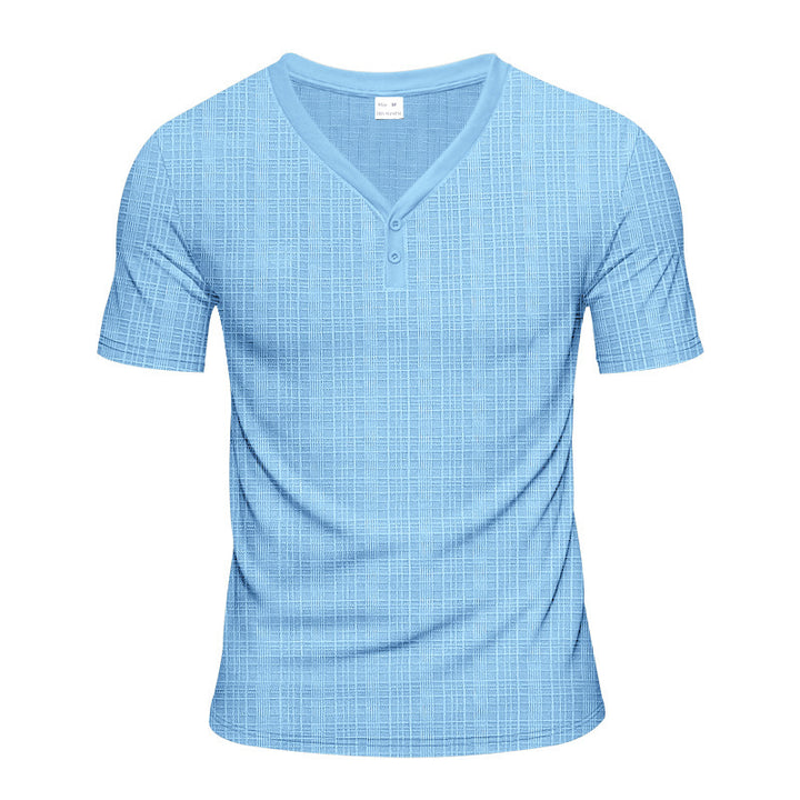 Men's short sleeve Henley t-shirt with geometric structure design and trendy V-neck Lune London