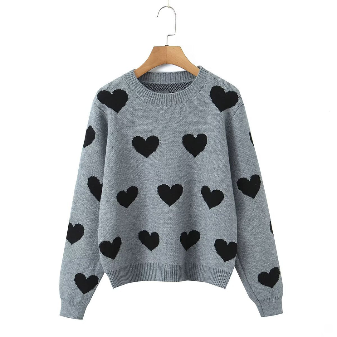 Women's heart intarsia sweater with round neck and relaxed fit Amarae