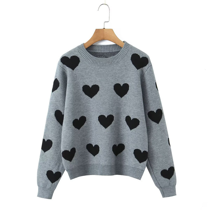 Women's heart intarsia sweater with round neck and relaxed fit Amarae