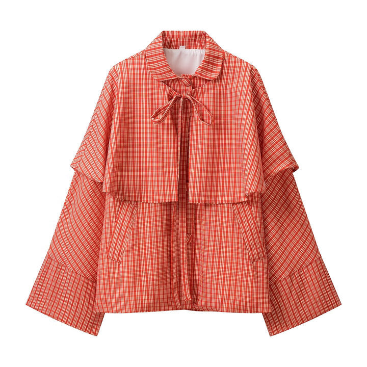 Women Short Cape Coat with Large Overwrap, Ties and Patch Pockets Amarae