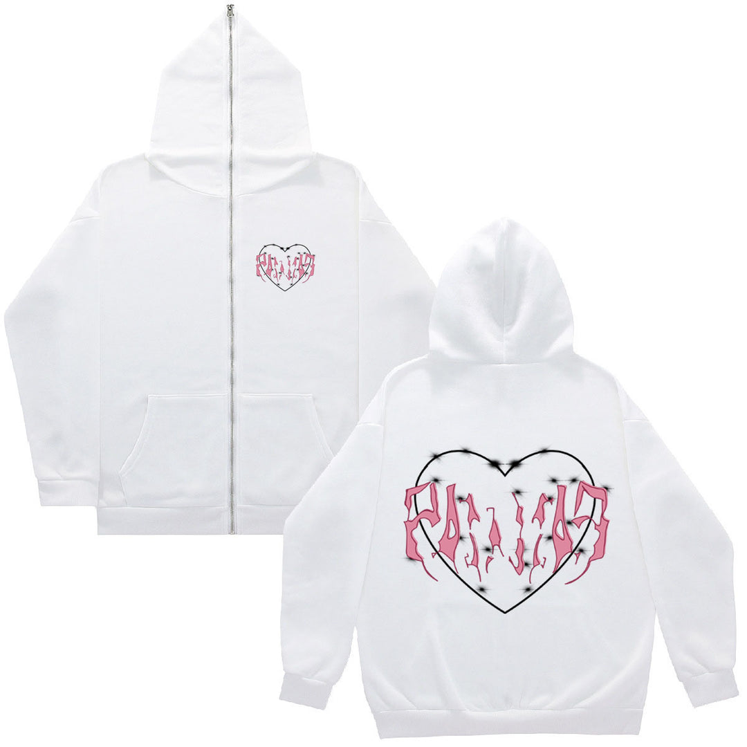 Hooded jacket for women with a unique heart design and full zip Lune London