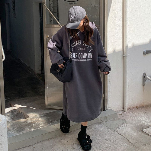 Women's hoodie dress with modern logo print and casual cut