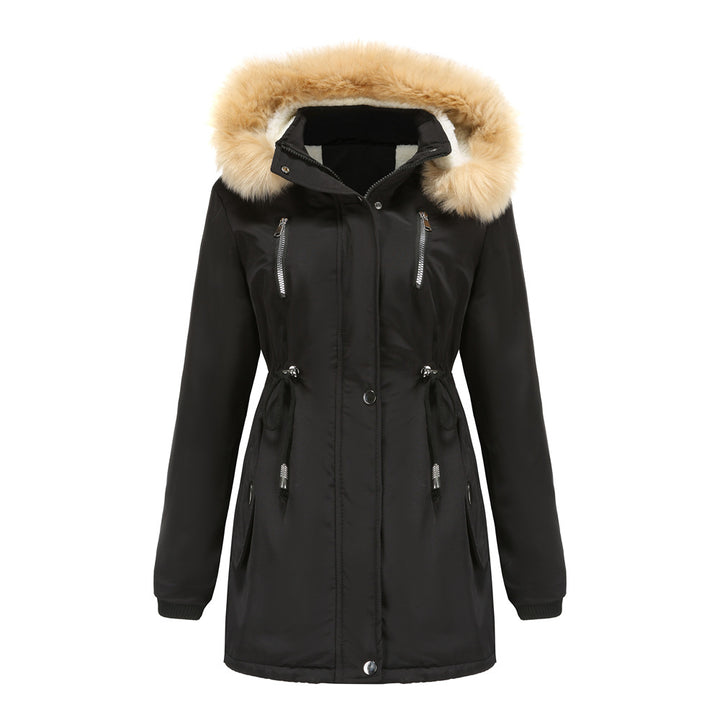 Veste de plein air pour femmes à la mode avec col en fausse fourrure amovible et cordon de taille élastique Lune London