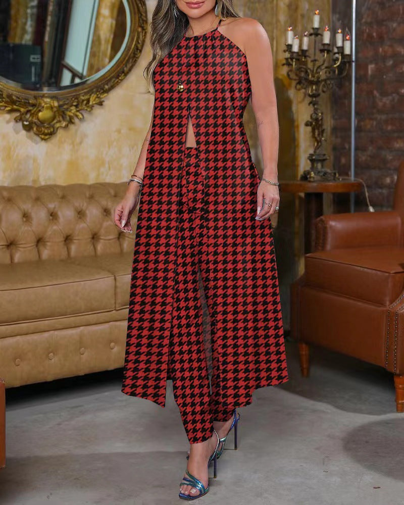 Maxi dress for women with flattering cut and trendy Prince of Wales pattern Lune London