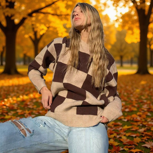 Pull en maille à motifs pour femmes avec une coupe oversize et un col rond confortable Chic & Stil