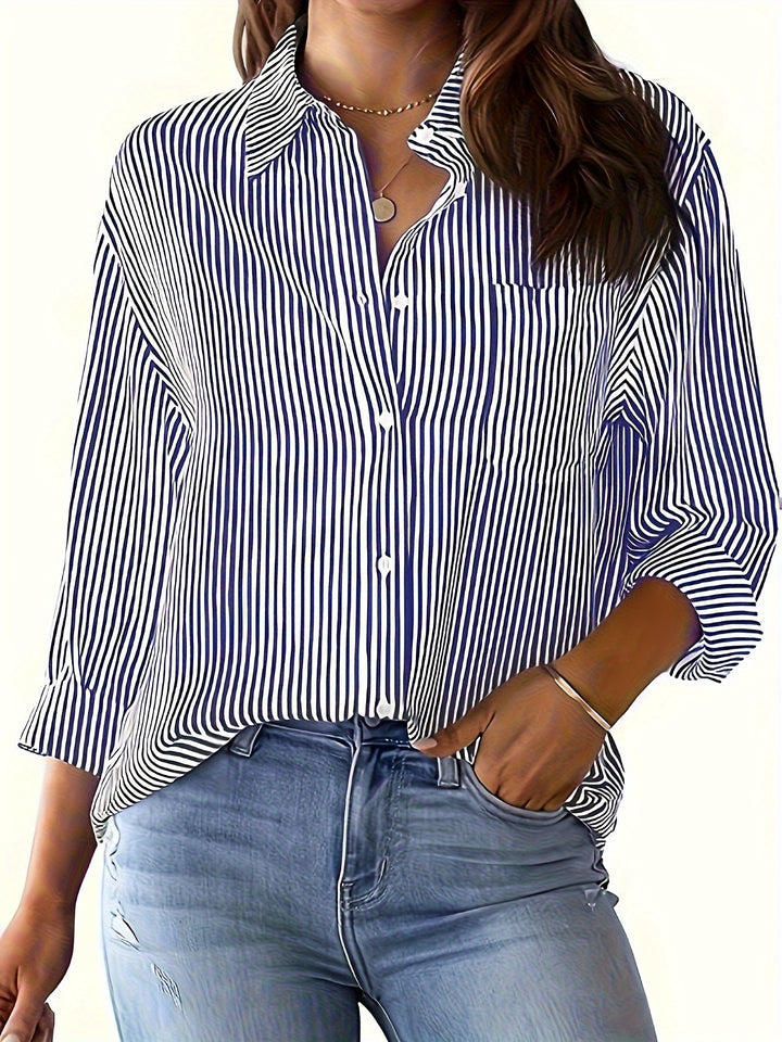 Long sleeve blouse for women with fine stripes and chest pocket Lune London