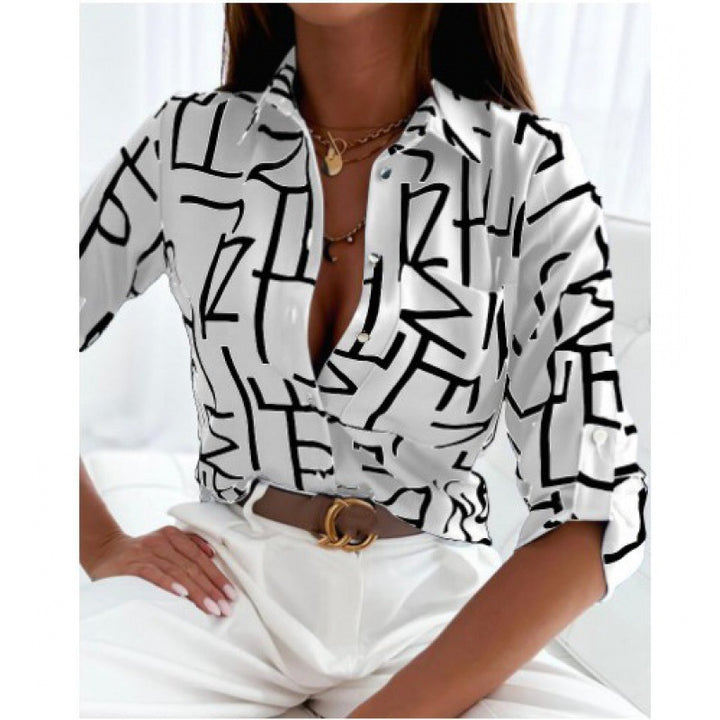 Women's satin blouse with graphic all-over print and tailored fit Amarae