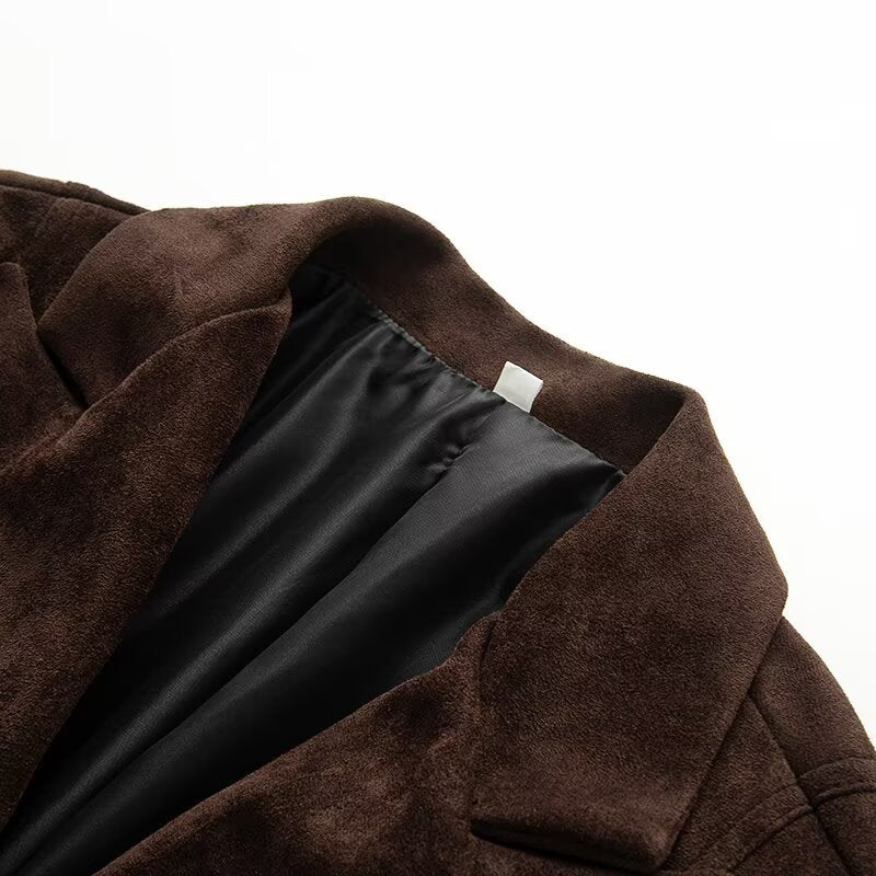 Women's Tailored Suede Blazer with Notched Collar and Flap Pockets Amarae