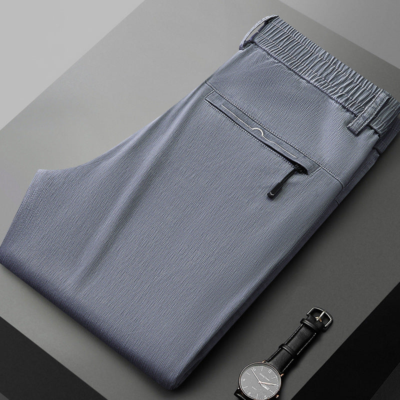 Comfortable stretch pants for men with elastic waistband and side zip pockets Lune London