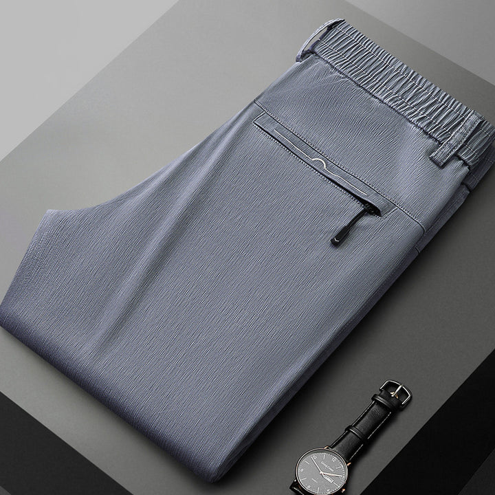 Comfortable stretch pants for men with elastic waistband and side zip pockets Lune London