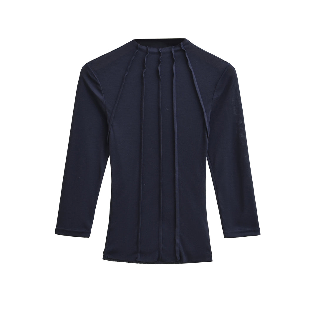 Women's Fitted Long Sleeve Shirt with Stand-Up Collar and Decorative Ruffles