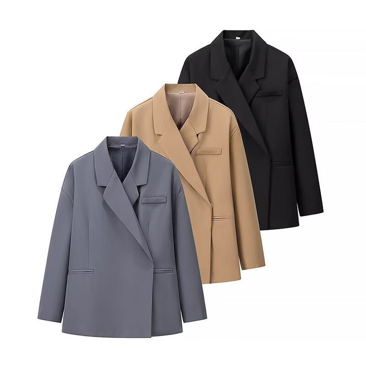 Women's Oversize Relax Blazer with Dropped Lapel and Patch Paspel Pockets Amarae