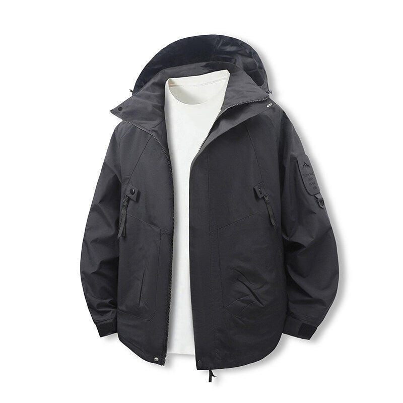 Functional and water-repellent outdoor jacket for men with adjustable hood collar Lune London