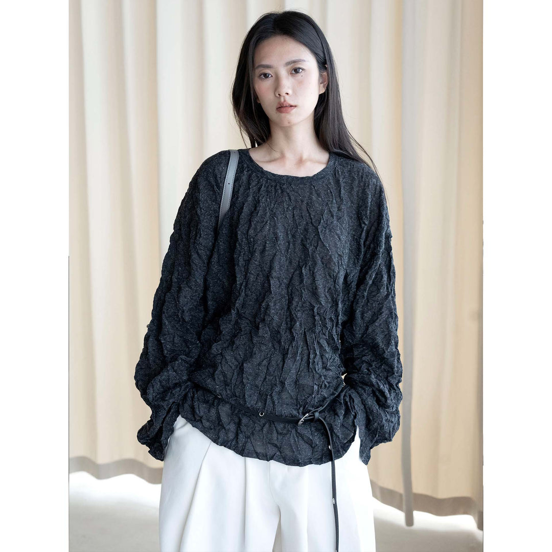 Women's Crinkled Oversize Blouse made of Linen Blend with Textured Pleated Look Amarae