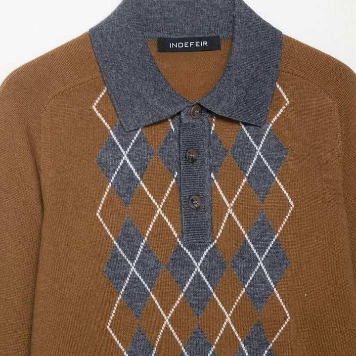 Ladies elegant polo with tartan pattern and button details Lune London