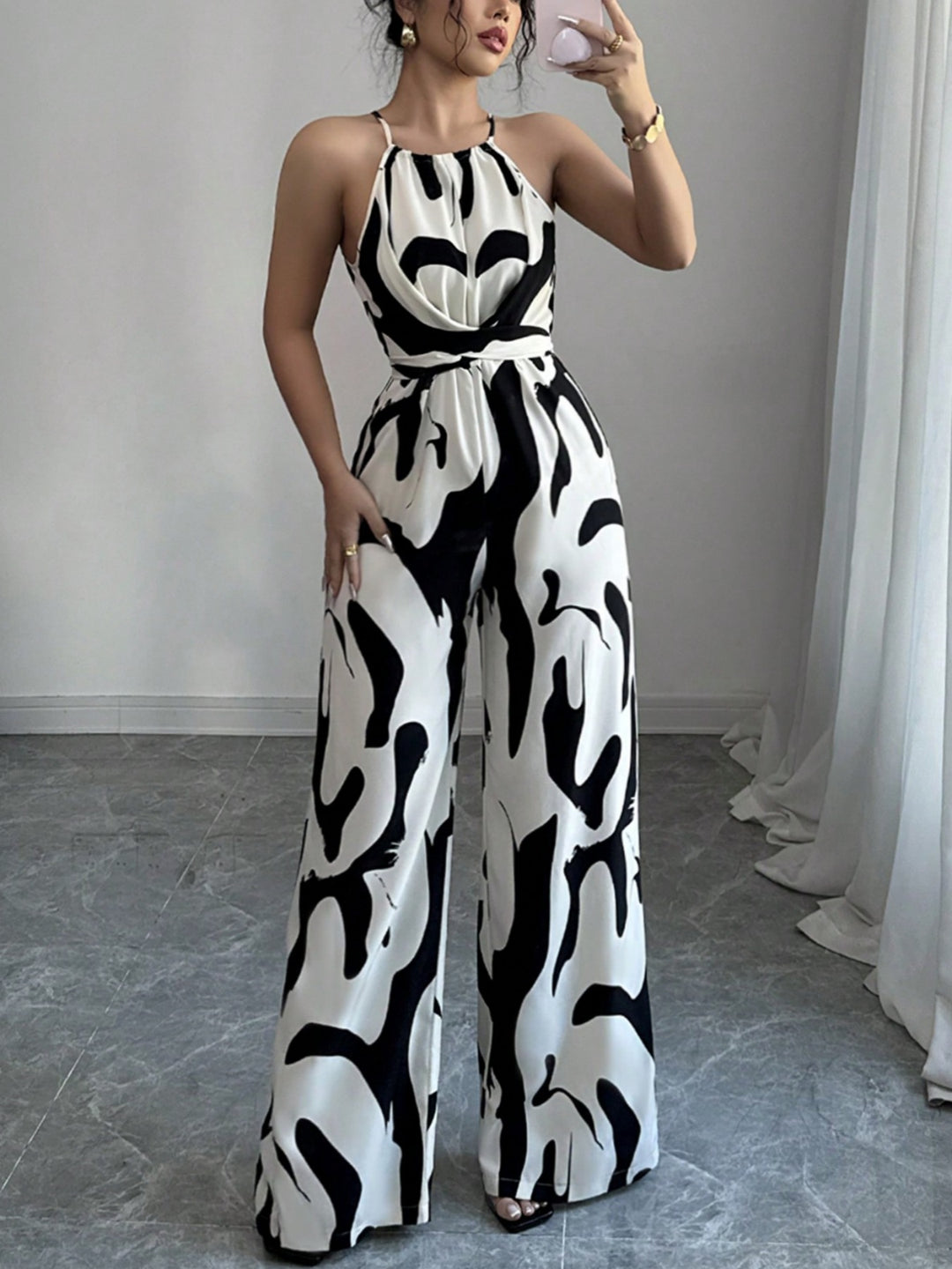Ladies Jumpsuit with high collar and elegant draping Lune London