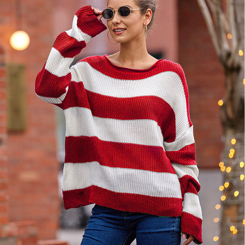 Knitted sweater for women with modern stripes and a relaxed fit Amarae