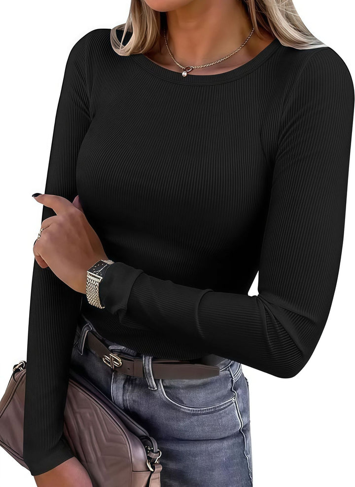Long sleeve women's T-shirt with textured ribbed design and discreet round neck Lune London