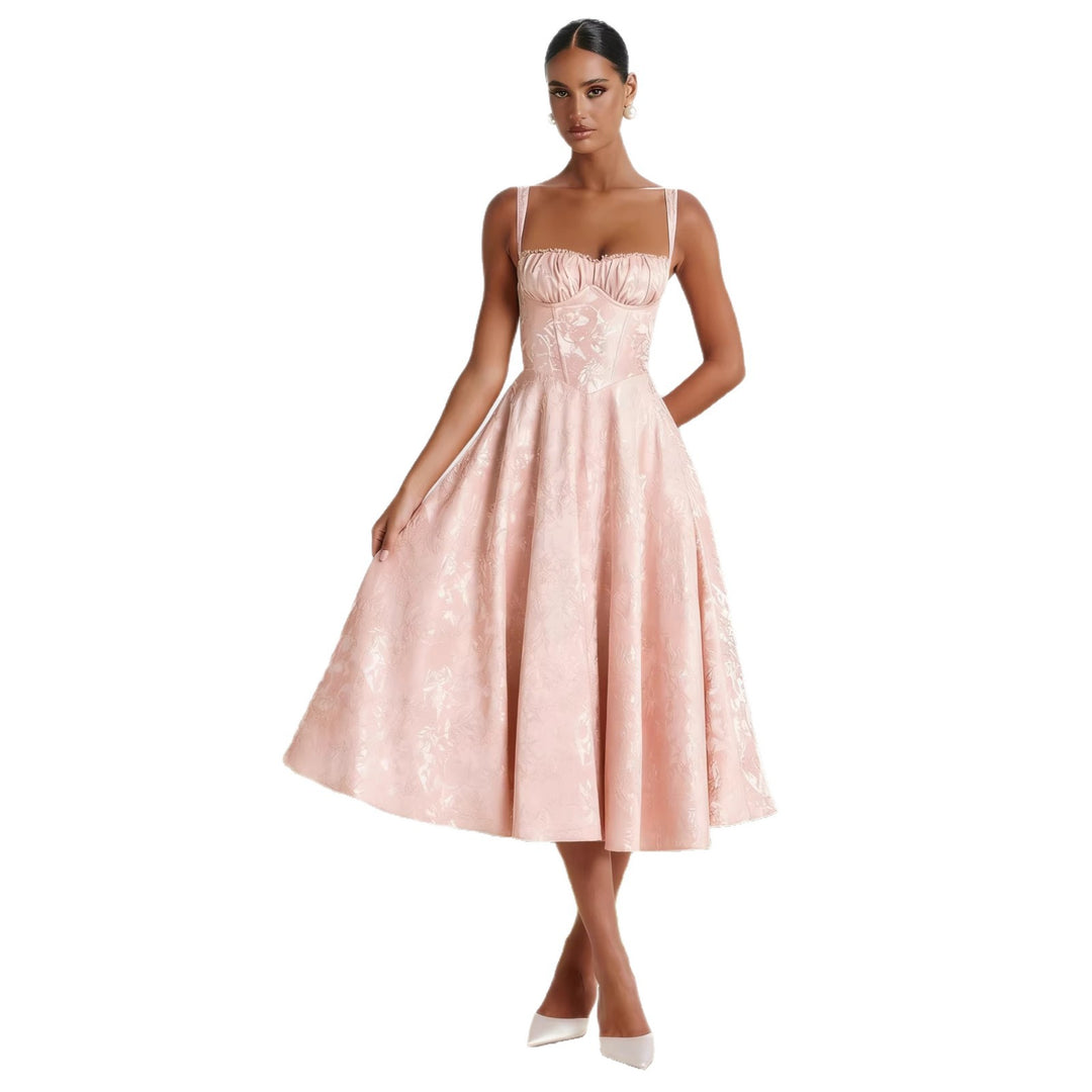 Women's midi dress with floral jacquard and stylish bustier top Lune London