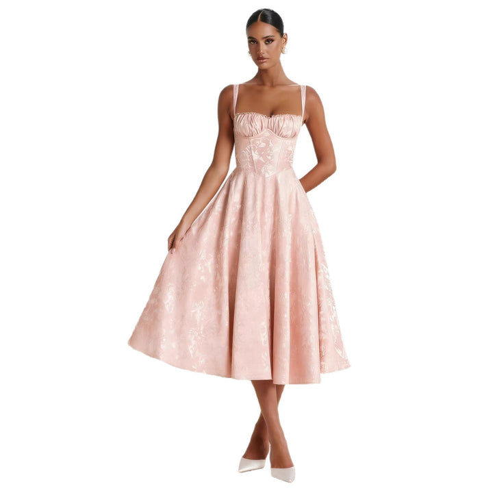 Women's midi dress with floral jacquard and stylish bustier top Lune London
