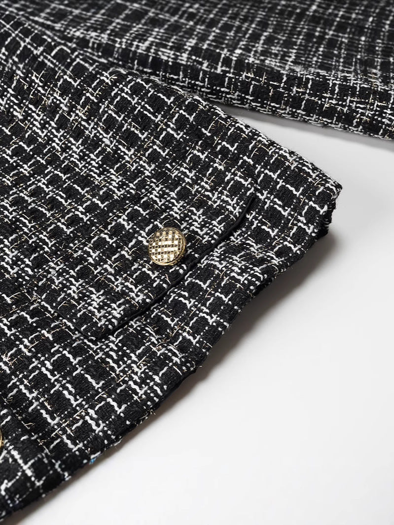 Elegant ladies tweed jacket with gold buttons Lune London