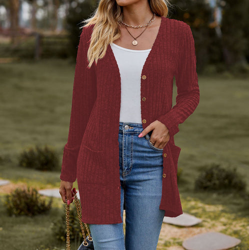 Knitted jacket for women with button placket and pockets Amarae