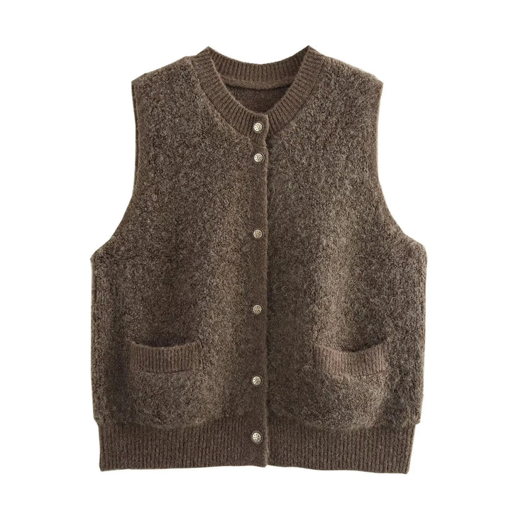 Ladies Sleeveless Teddy Vest with Button Placket and Patch Pockets Amarae