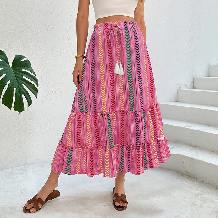 Lune London women's boho maxi skirt with adjustable waist drawstring