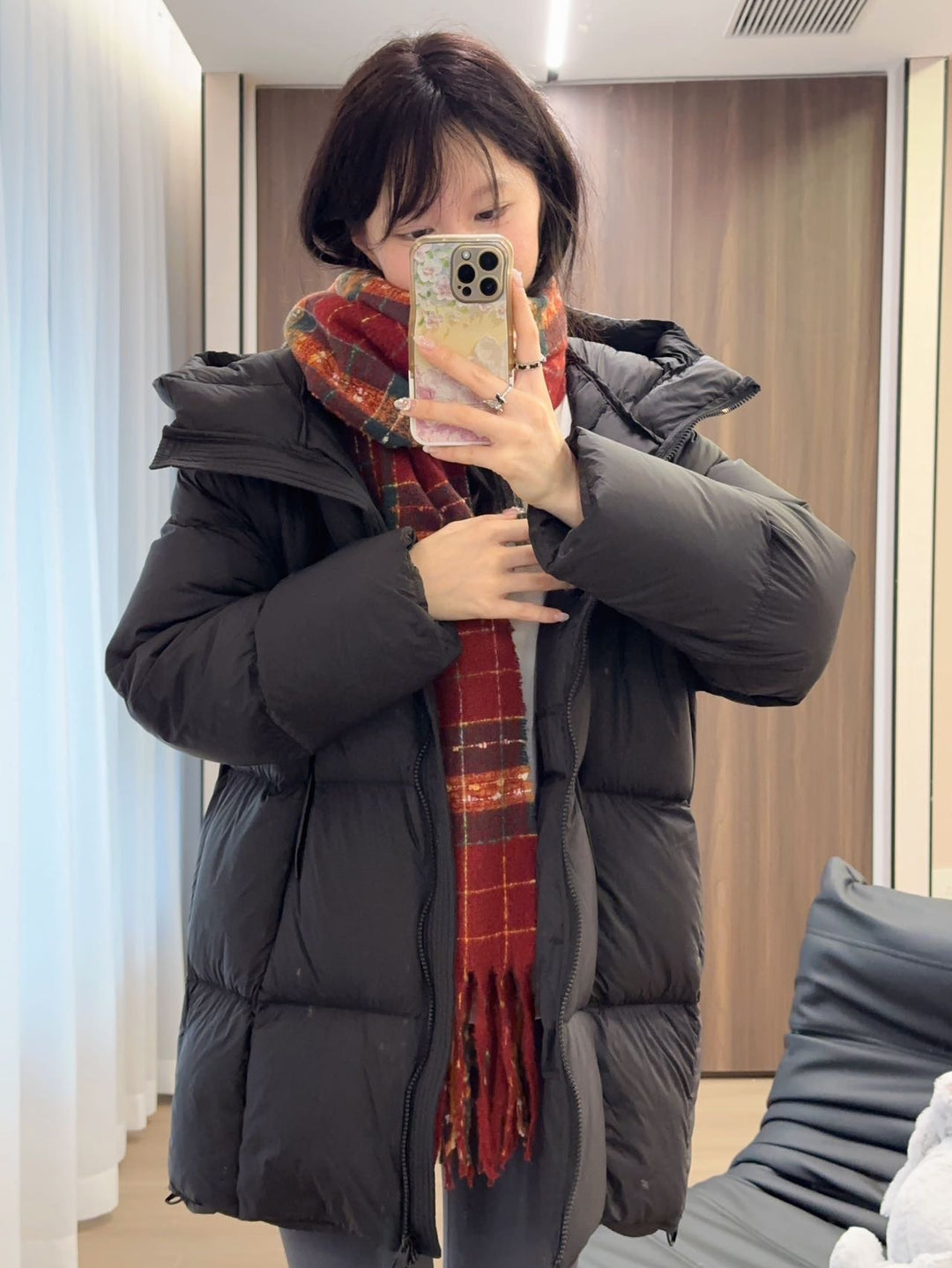 Women Long Padded Quilted Down Jacket with Hood and Oversized Cut Amarae