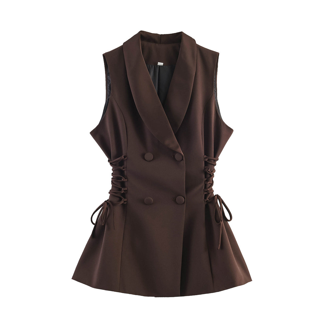 Women's sleeveless double-breasted blazer vest with waist lacing Amarae