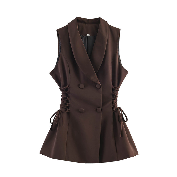 Women's sleeveless double-breasted blazer vest with waist lacing Amarae