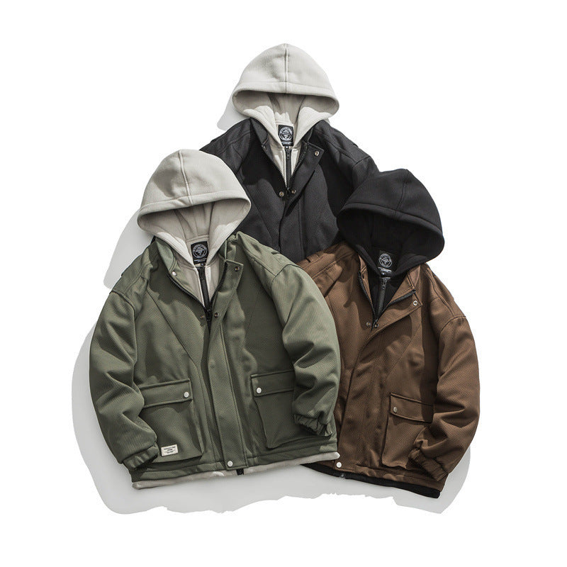 Men's Two-Layer Utility Jacket with Integrated Hood Inner Layer and Flap Pockets Amarae