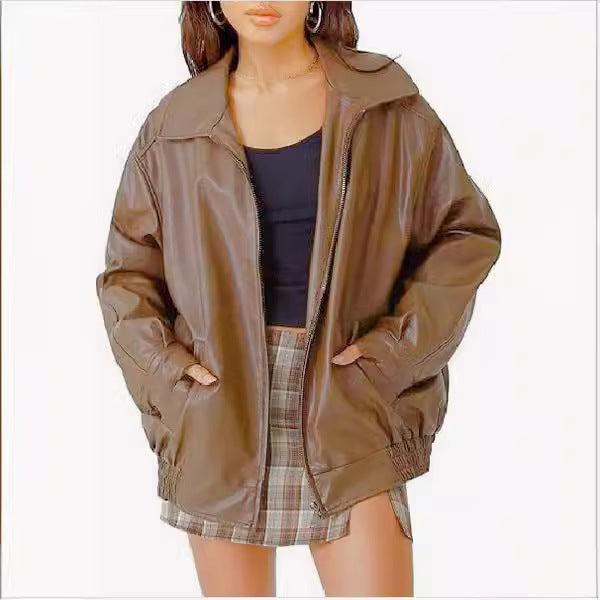 Ladies elegant casual leather coat Lune London