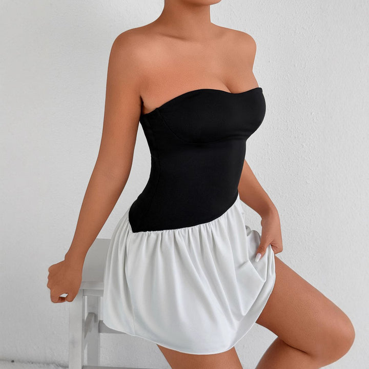 Women's Fitted Bandeau Dress with Flared Skirt Lune London