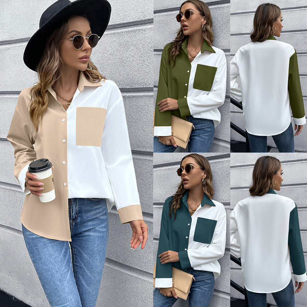 Ladies Elegant Oversized Blouse with Chic Contrast Tabs and Style