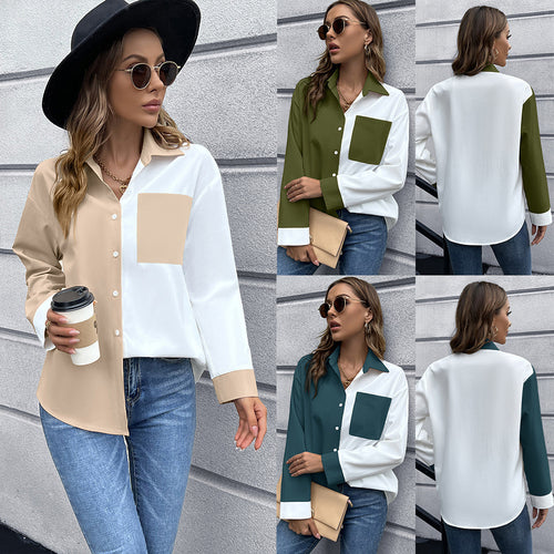 Ladies Elegant Oversized Blouse with Chic Contrast Tabs and Style