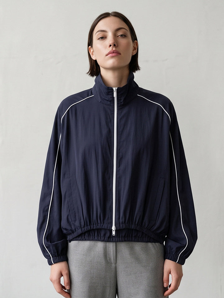 Women's Lightweight Sports Track Jacket with Stand-up Collar, Contrast Piping and Elastic Waistband Amarae
