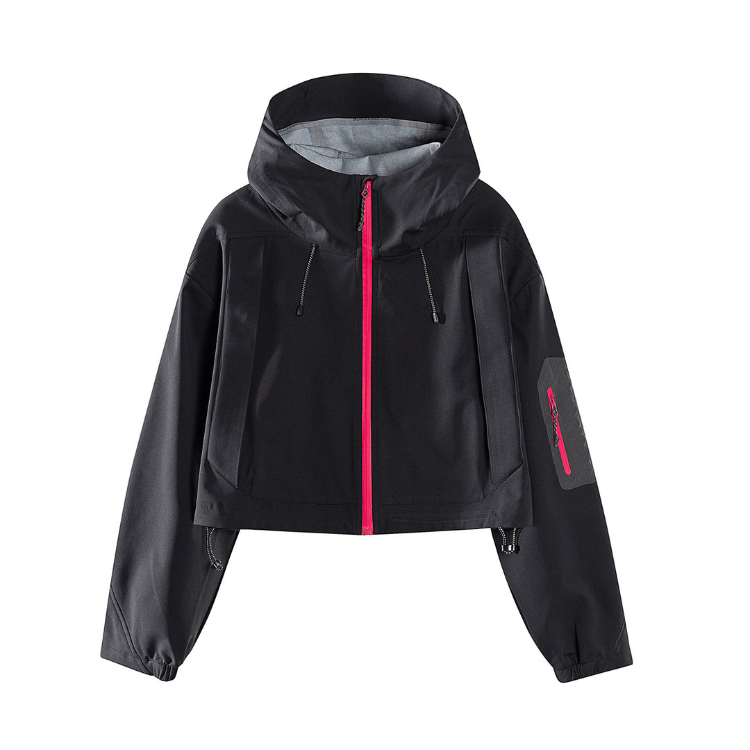 Women's Short Waterproof Hoodie Jacket with Adjustable Hem and Arm Pocket Amarae