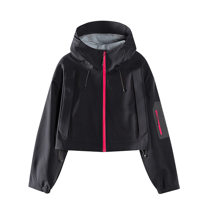 Women's Short Waterproof Hoodie Jacket with Adjustable Hem and Arm Pocket Amarae