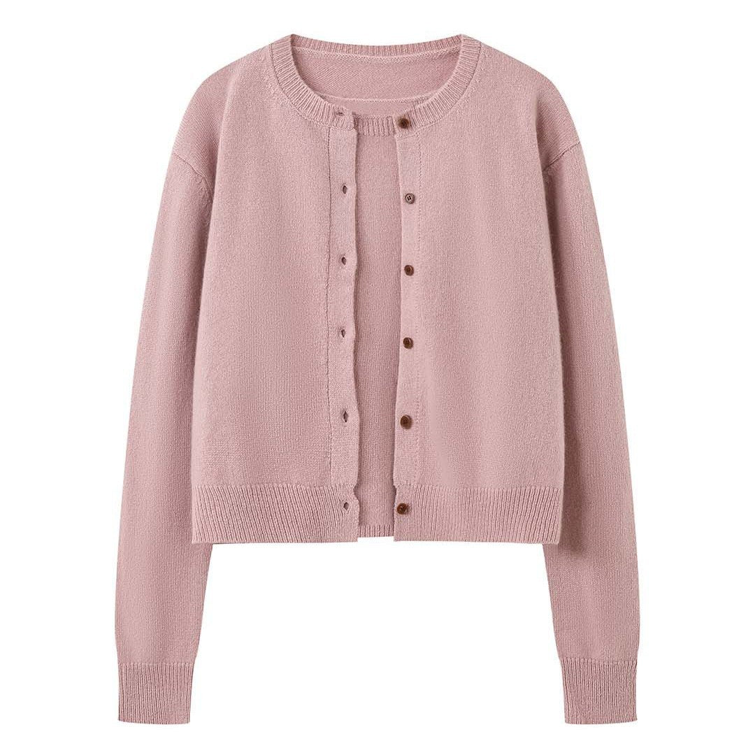 Women's Fine Fine Knit Cardigan with Matching Round Neck Sweater Amarae