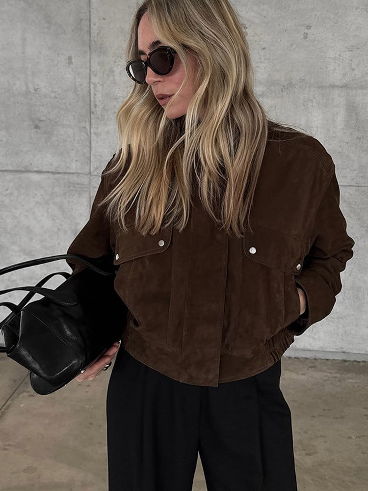 Women's short jacket made of suede leather with patch pockets Amarae