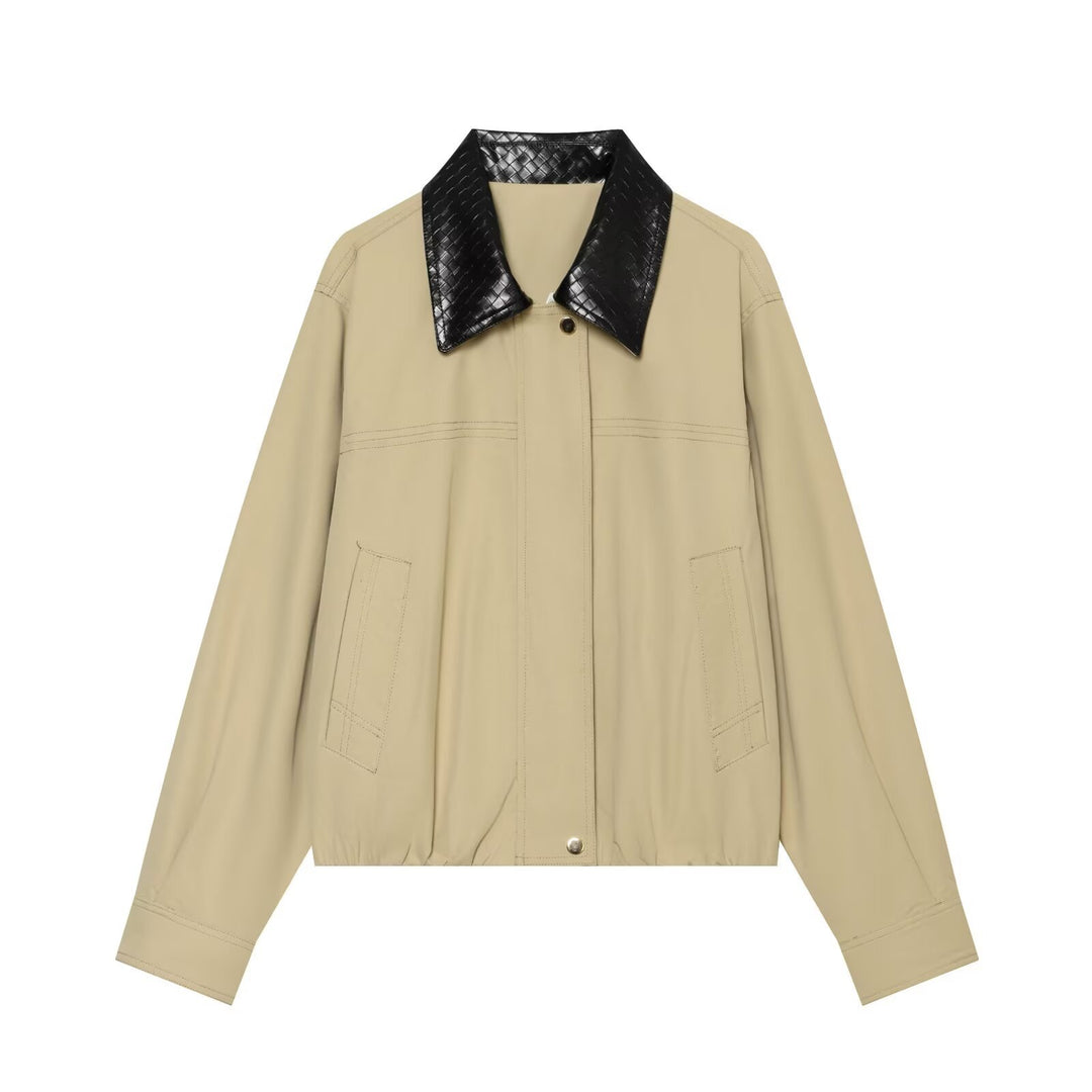Women's short bomber-style jacket with contrasting embossed faux leather collar Amarae