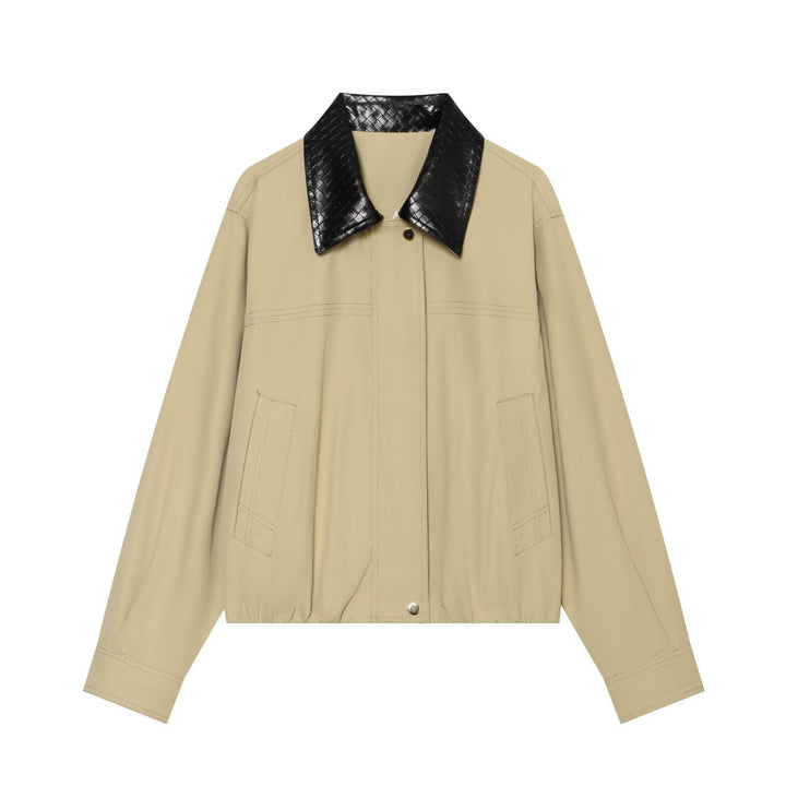Women's short bomber-style jacket with contrasting embossed faux leather collar Amarae