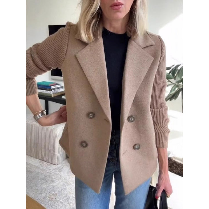 Women's Double-breasted Blazer Vest with Wide Lapels and Ribbed Knit Sleeves Amarae