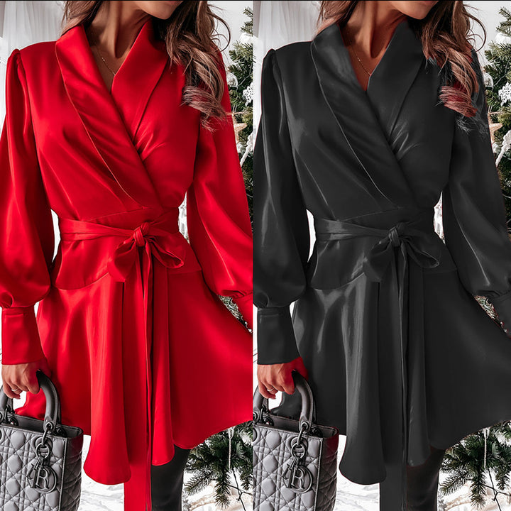 Wrap dress for women with elegant puff sleeves and a belted waist Lune London