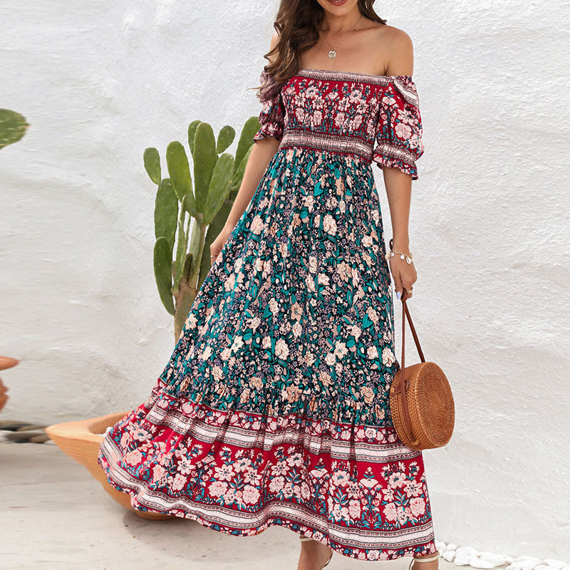 Maxi dress for women with voluminous puff sleeves and a floral pattern Lune London