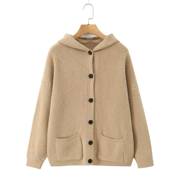 Ladies cozy knit sweaters with hood and pockets Lune London