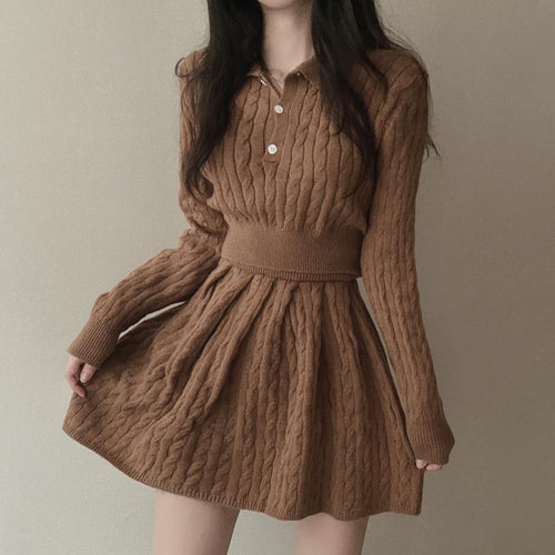 Robe en tricot pour femme avec col polo et motif en relief en câble Chic & Stil
