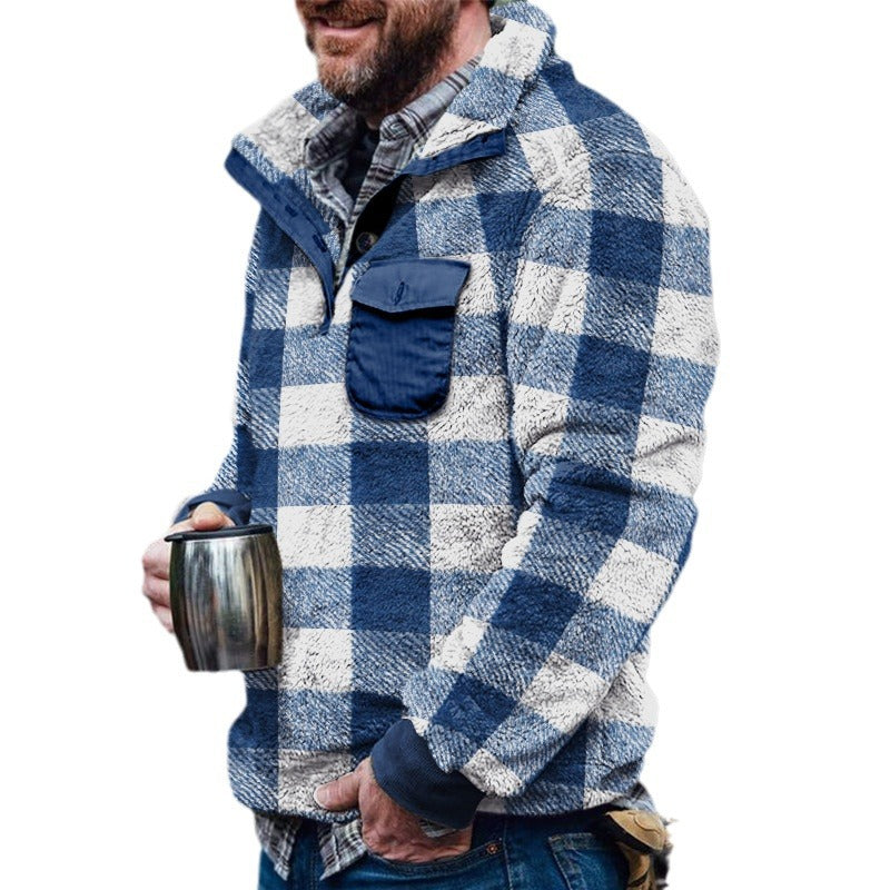 Men’s Fleece Pullover with Plaid Pattern & High Collar | Lune London