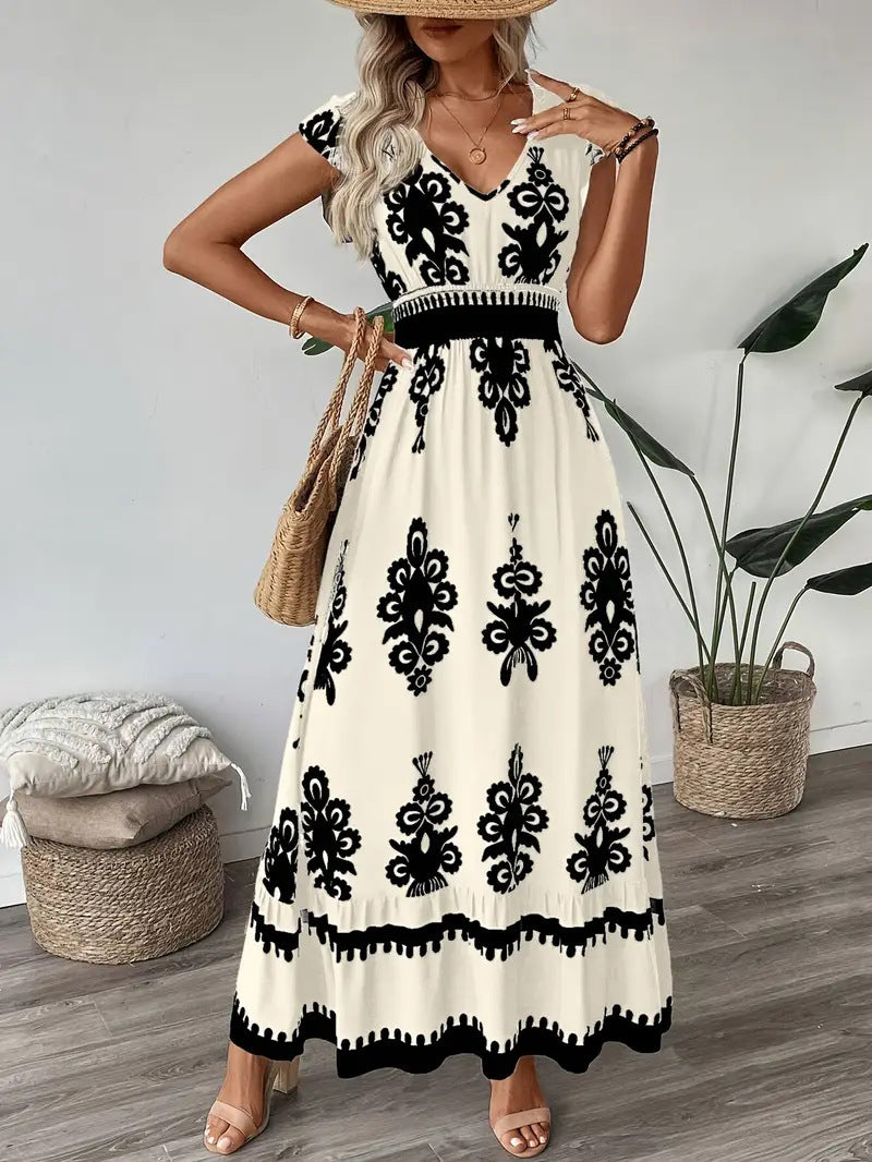 Bohemian floral maxi dress for women with short sleeves Lune London